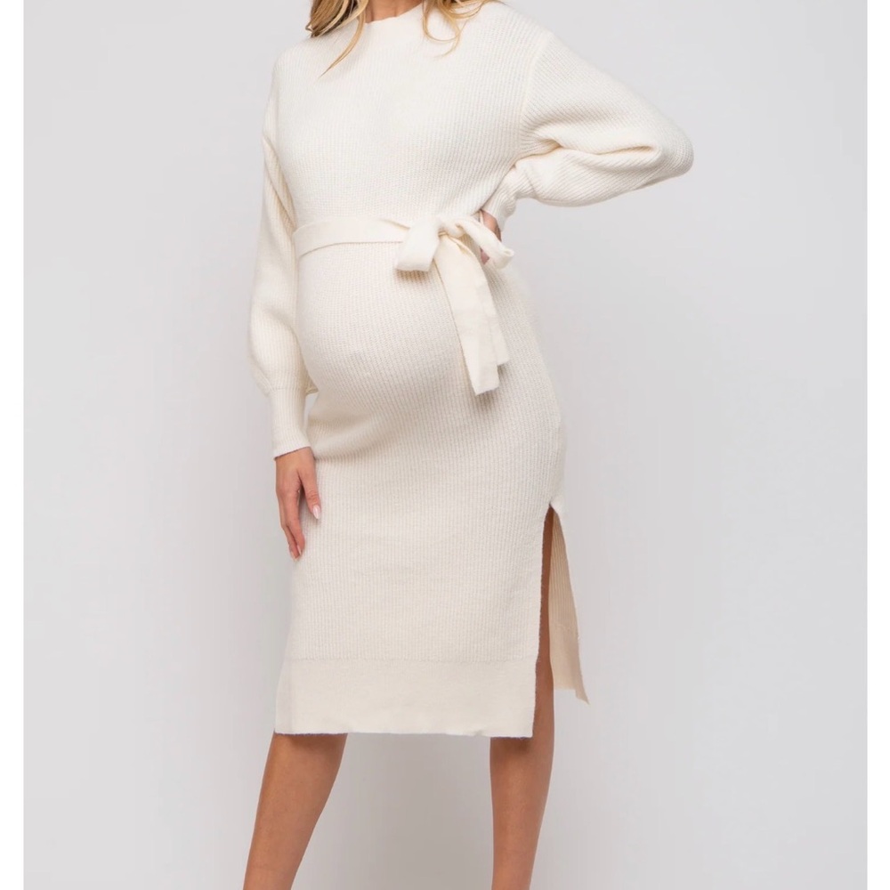 Pinkblush Ivory Side Slit Maternity Sweater Midi Dress NWOT